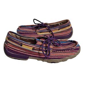 Twisted X Shoes Woman 9 1/2 Driving Moccasins Lace Up Flat Comfort Boho Colorful